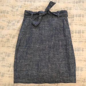 Chambray Paper Bag Waist Pencil Skirt
